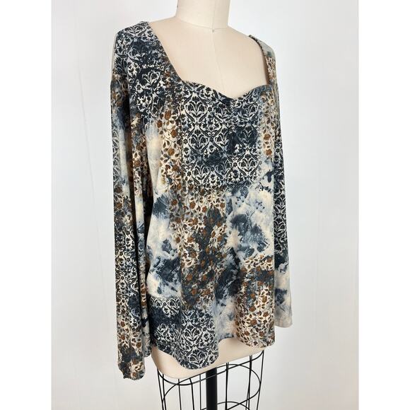 Vintage 90s Y2K Sharon Anthony Moody Floral Top 2X Stretchy Plus Size Fairy - Picture 2 of 15